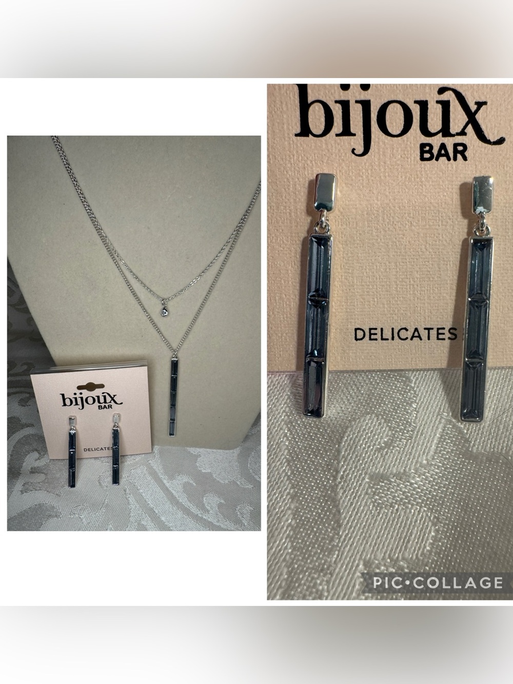 NWT Bijoux Bar Silver-Tone Slate Bar Necklace & Earrings Set